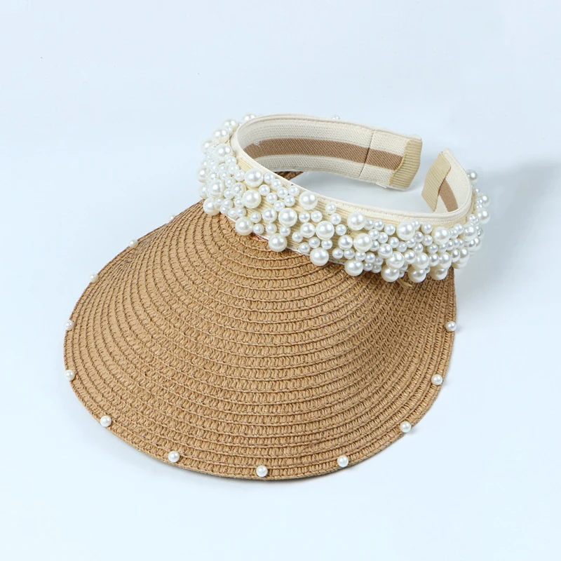 

Sun Hat Women Summer Straw Visor Pearl Casual Beach Wide Brim Holiday Outdoor Cap Accessory