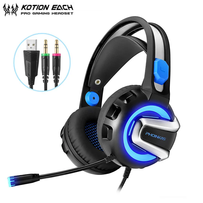 

KOTION EACH H4 PS4 Headset Gaming Headphones Stereo Bass Casque with Mic LED Light Noise Cancelling for xbox One PC Gamer Laptop