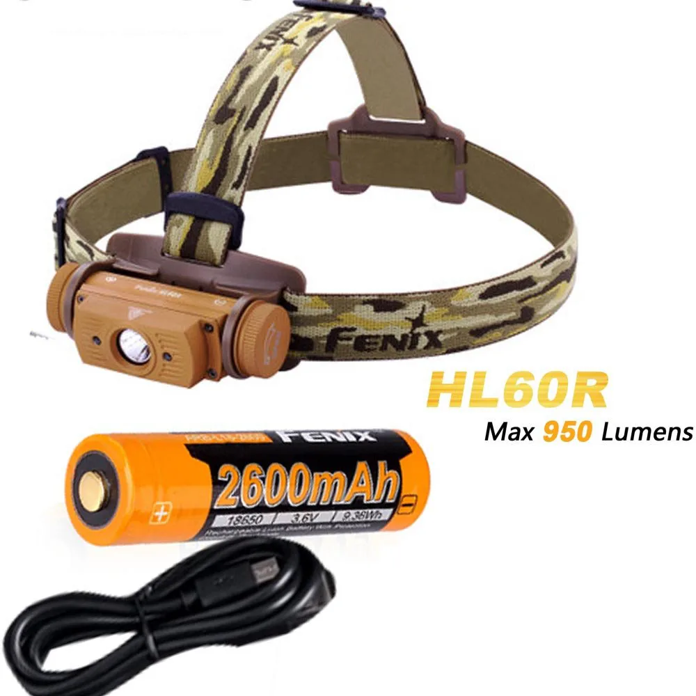 Fenix HL60R 950 люмен USB Перезаряжаемый CREE XM L2 T6 светодиодный налобный фонарь с 2600 mAh 18650