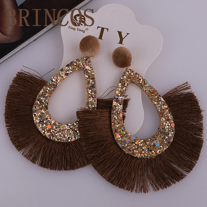 Earrings for women Neon green Tassel boho gold korean indian jewelry statement drop handmade oversize bohemia aliexpress