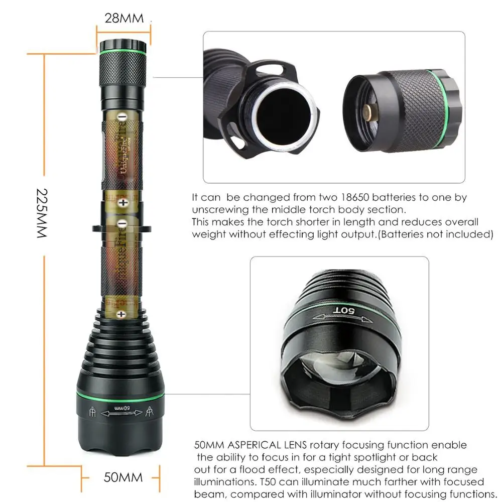 Светодиодный тактический фонарик UniqueFire 1508 IR 18650 нм фонарь с инфракрасным