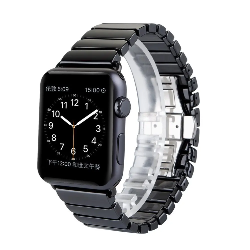 Керамика ремешок для наручных часов для Apple Watch iwatch 38/42/40/44 мм, сопутствующий Браслет Бабочка туфли с ремешком и пряжкой черный, белый цвет глянцевый ремешок Series 5 4 3 2 1