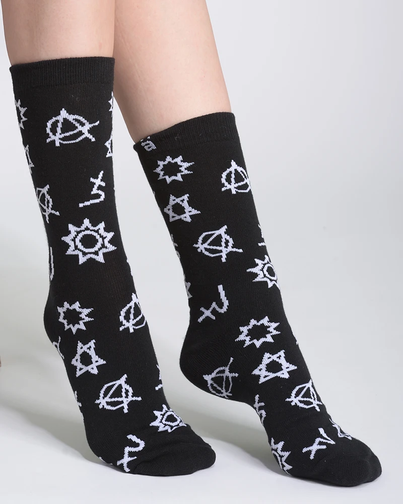 

High Street Style High-grade Cotton Pattern 2019 New Women Socks Design Hand-to-eye Women Casual Slim Mid Tube Black Socks