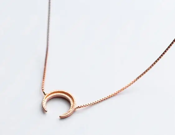 SMALL 10mm*9mm CUTE Authentic 100% REAL. 925 Sterling Silver fINE Jewelry golden Moon crescent pendant Necklace GTLx1773 | Украшения и