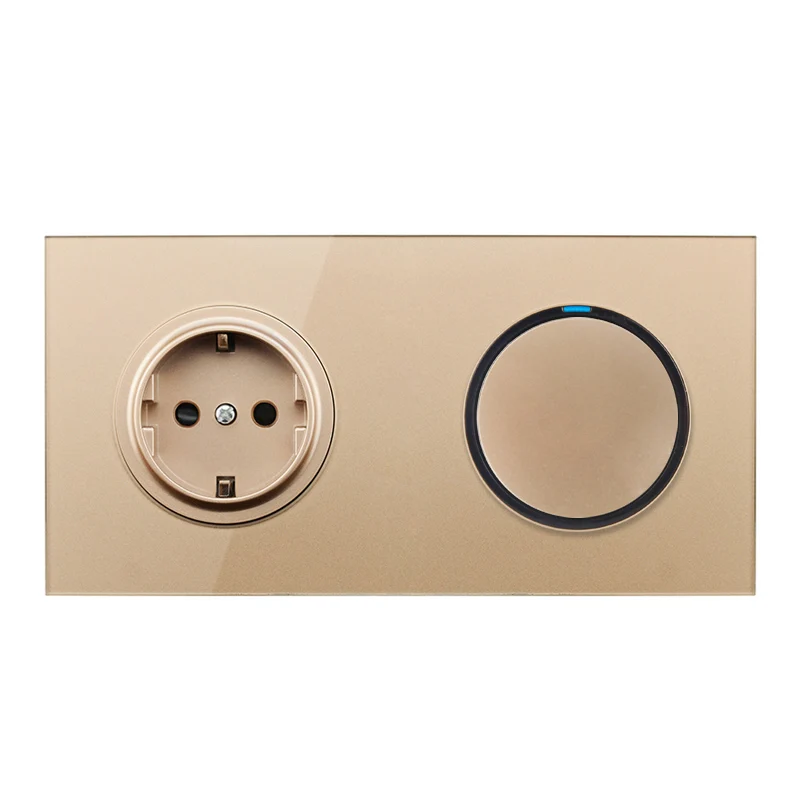 Socket-1 Gang Switch Светодиодный светильник выключатель лампы ЕС России 16A гнездо 1/2/3/4 ряда с украшением в виде кристаллов Стекло настенный выключатель+ розетка 110-250 В настенный Мощность розетка - Цвет: Socket-1 Gang Switch