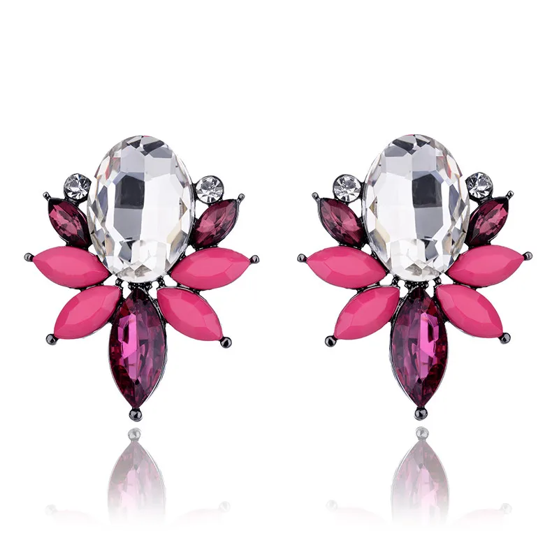 Серьги-гвоздики с опалом и кристаллами 9 цветов | Украшения аксессуары