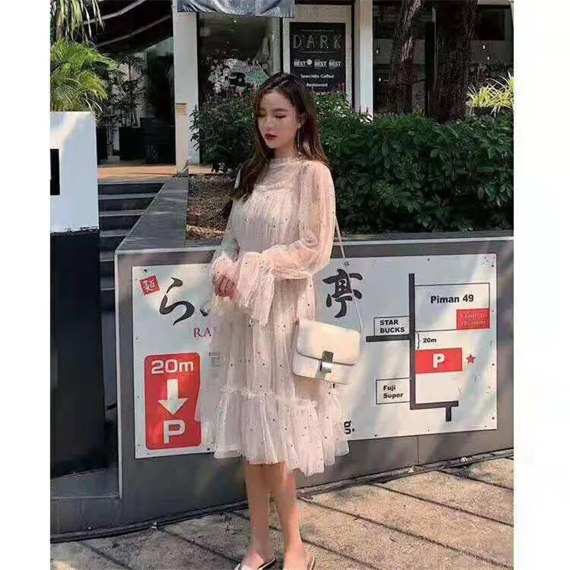 Летнее женское платье с блестками и длинным рукавом 2019 повседневное офисное