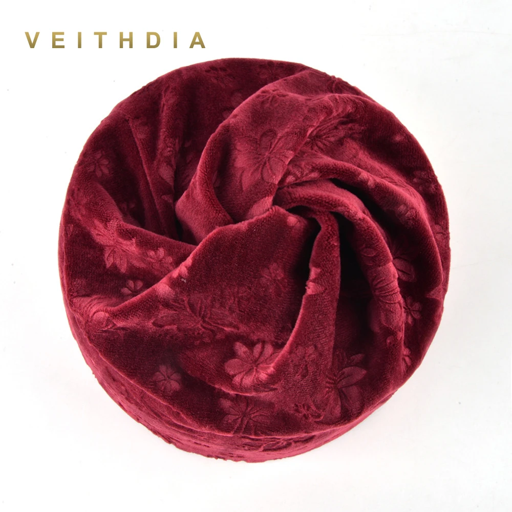 Женская трикотажная двухслойная шапка VEITHDIA осенне зимняя с цветочным принтом