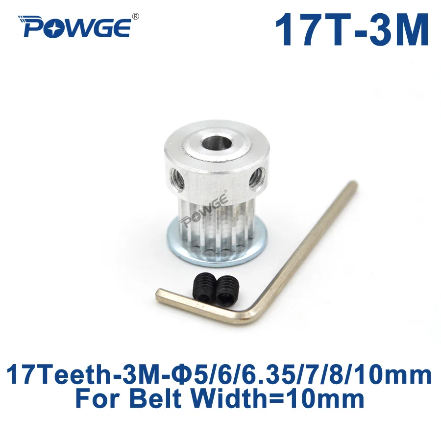 

POWGE 17 Teeth HTD 3M Synchronous Pulley Bore 5/6/6.35/7/8/10mm for Width 10mm 3M timing belt HTD3M Pulley gear 17T 17Teeth