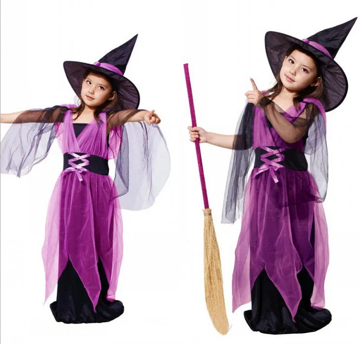 Fantasy Girls Halloween Costume Cosplay Witch Dress Children Clothing Masquerade Child Show for Hat+Dress | Детская одежда и обувь