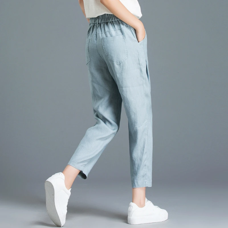 Брюки женские льняные до щиколотки повседневные брюки султанки в Корейском