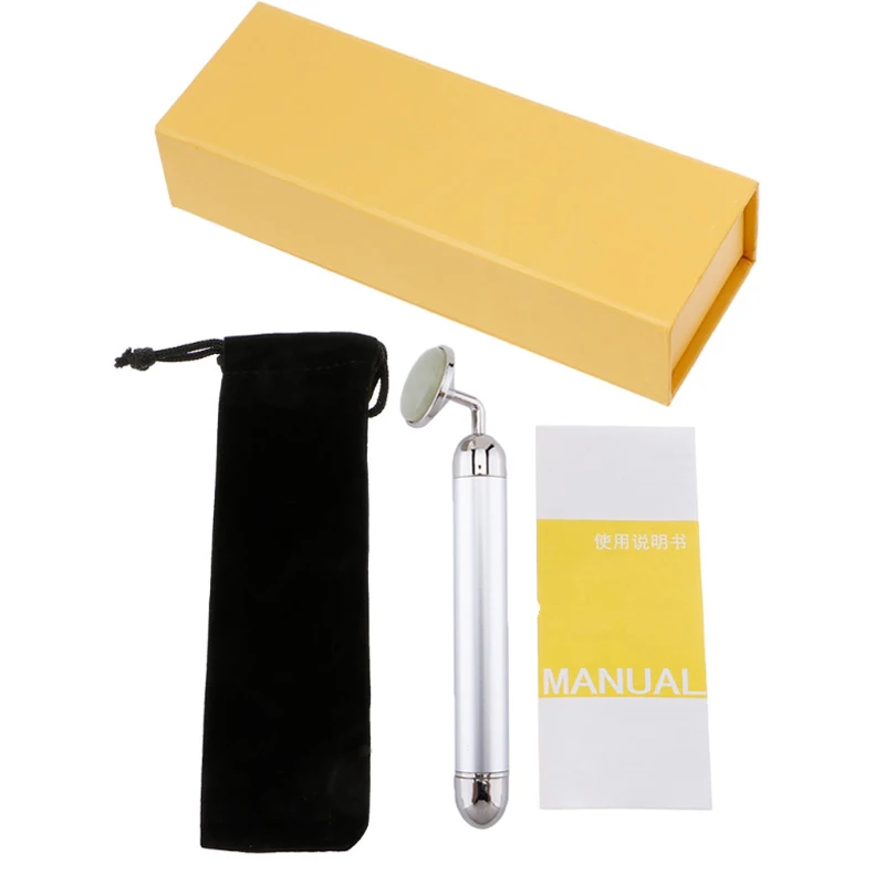 SILVER WITH BOX 24k beauty Bar электронный нефритовый ролик для лица вибрирующий массажер для подтяжки лица против старения щеки подтяжки кожи уход машина - Цвет: SILVER WITH BOX