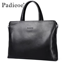 padieoe new designer brand genuine cow leather mens briefcase fashion solid color mens shoulder bag business laptop bag