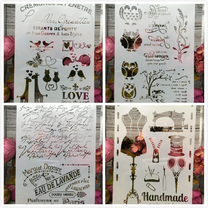 

New 4Pcs/Set A4 Owl Couple Sewing DIY Layering Stencils Painting Scrapbook Coloring Embossing Album Decorative Card Template