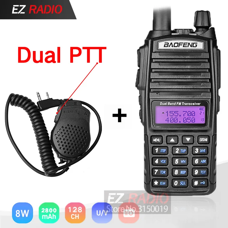 Апгрейд 8 Вт BaoFeng UV-82 портативное радио 10 км Baofeng UV 82 высокая 8 Вт рация 10 км Baofeng UV82 хорошо как Baofeng uv-9r - Цвет: Add Dual PTT Mic Sp.