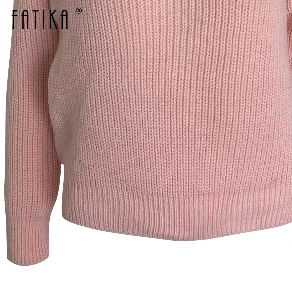 

Fatika 2018 Autumn Winter Pullover Sweaters V Neck Solid Lace up Sweater Warm Loose Knit Trendy Women's Clothing