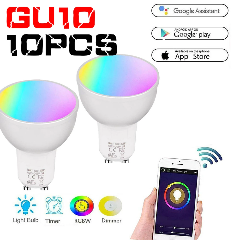 Умная лампа GU10/5 3 RGBW 5 Вт WiFi Led с регулируемой яркостью совместимая Alexa и Google Home