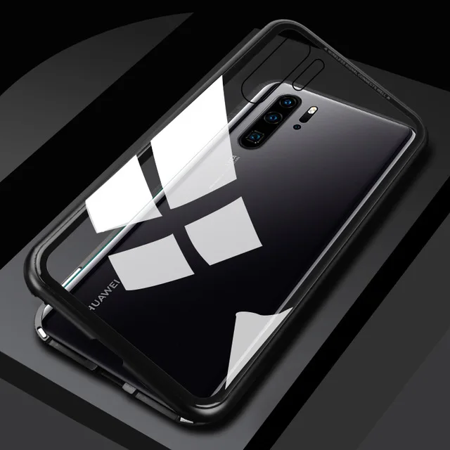 Black Магнитный чехол для huawei P30 Pro Адсорбция флип для huawei P30 Lite закаленное стекло P30pro p30lite светильник P 30 чехол для телефона fundas - Цвет: Black