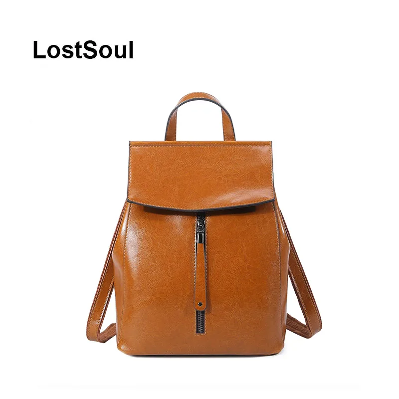

Женский рюкзак LostSoul, из натуральной кожи, с воском, сплошные ремни, винтажный, mochila mujer cuero, натуральный
