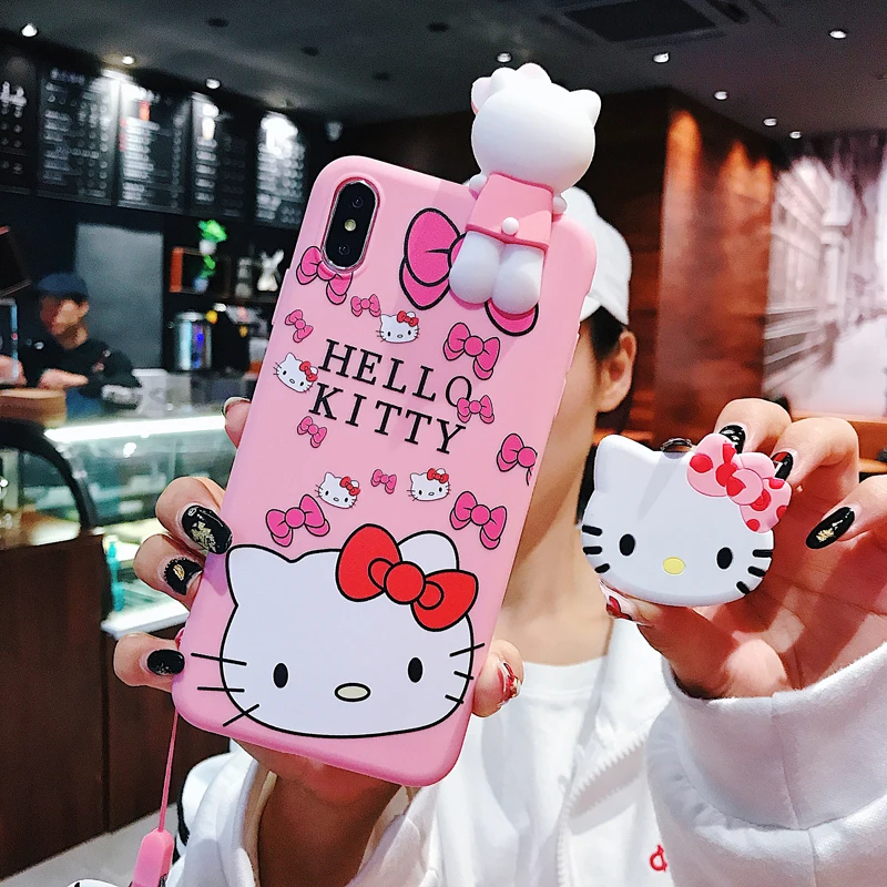 3D чехол KT cat для iphone XS MAX, лежащий чехол для iphone 7/8 plus, мягкий чехол KT для iphone 6 6s plus X XR+ держатель, длинный ремешок