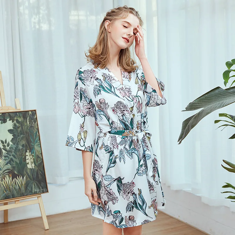 Женский халат из искусственного шелка пижамы для невесты с рукавом средней длины