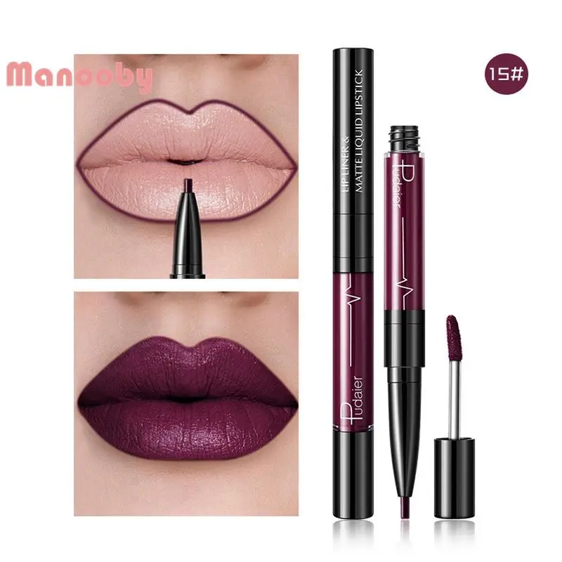 Pudaier 2 в 1 двойной карандаш для губ блеск Долгое макияжа бархатная матовая