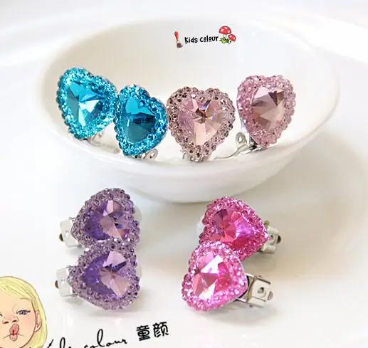 720 New Arrival Cute Crystal Heart Ear Clips Children Clip Earrings Girl Resin FD953 | Украшения и аксессуары