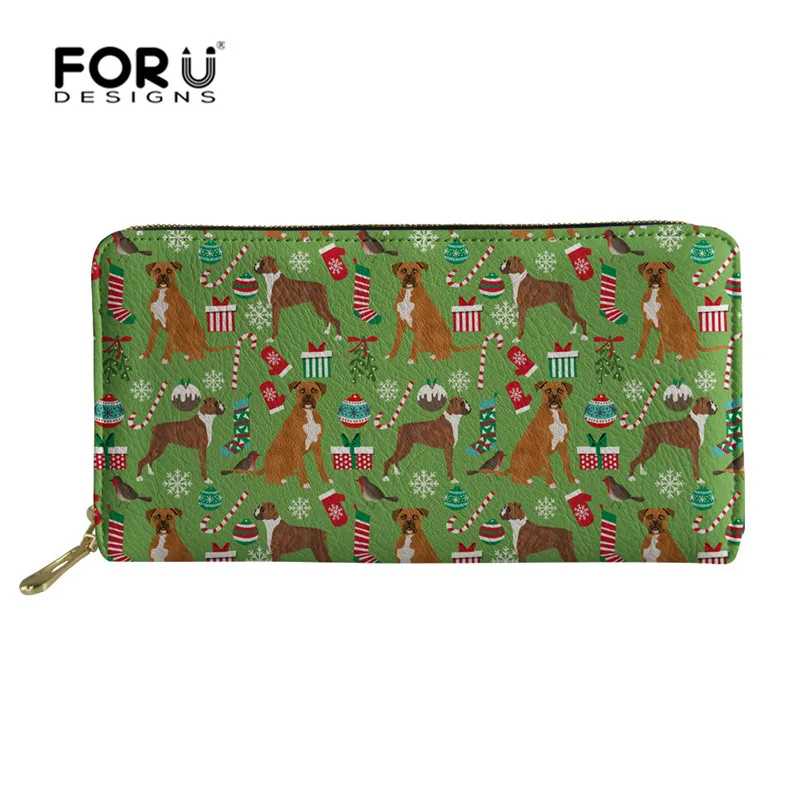 FORUDESIGNS/Пользовательские изображения Рождество боксер собака дамы кошелек женский кожаный кошелек многофункциональный женский бумажник с застежкой молнией сумка для денег - Цвет: XM2329Z21