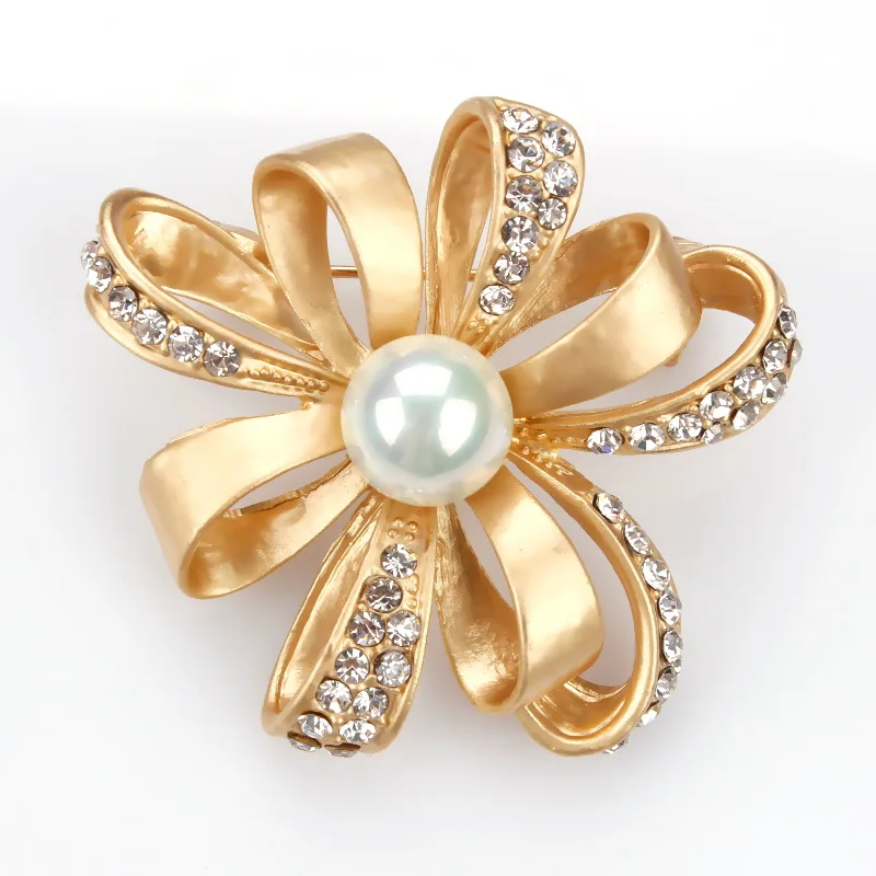 matte gold tone Baiduqiandu Великолепная имитация жемчуга и кристалла Бриллиантовая Цветочная Брошь булавки для женщин в матовый золотистый/Серебристый покрытием - Окраска металла: matte gold tone