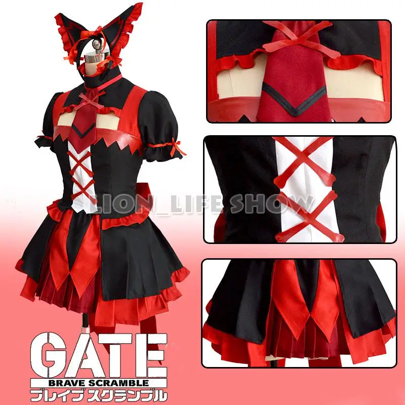 Ворота: Jieitai Kanochi нит Рори Меркурий костюмы для косплея красные черные платье