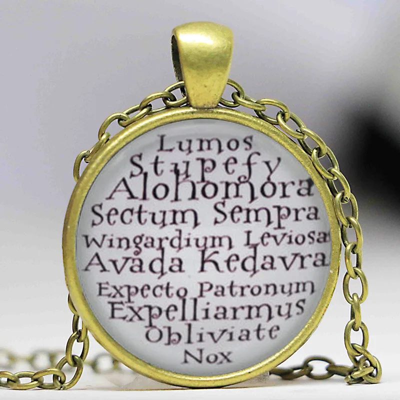 Популярное ожерелье, Lumos, Alohomora, Avada Kedavra, Expecto patroum. Стеклянный кабошон ожерелье HZ1 - Окраска металла: 2Antiqure bronze