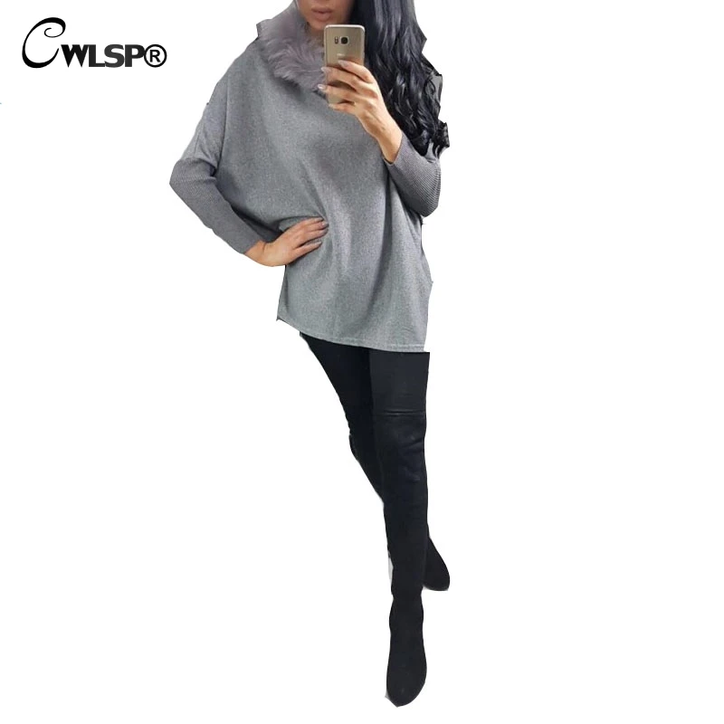 Осенне зимнее вязаное платье свитер CWLSP женские длинные рукава летучая мышь