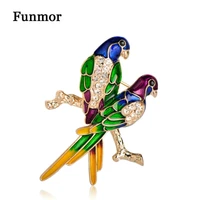 funmor elegant double birds brooch colorful enamel crystal couple animal brooches women sweater decoration hijab pins bijoux