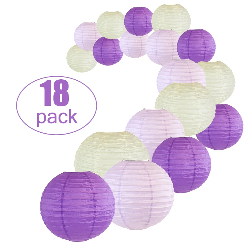 18 Pcs/Set 6&quot-14&quot Chinese Paper Lantern boule chinoise Assorted Sizes Purple Beige lampion papier for Wedding Hanging Decor | Дом и