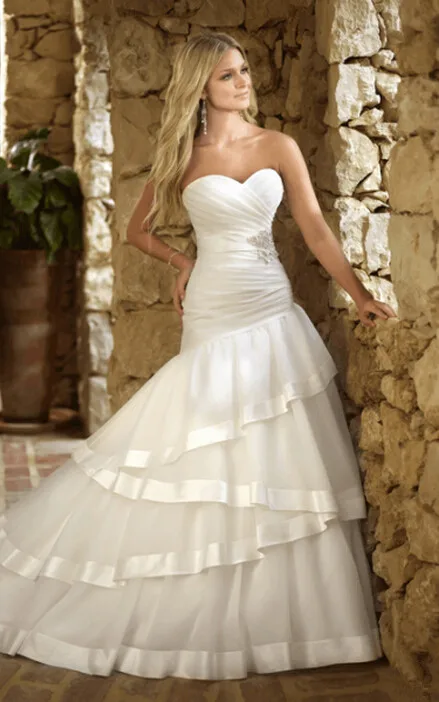 Новое Прибытие русалка свадебные платья 2016 милая pleat органзы бисером Robe de mariage