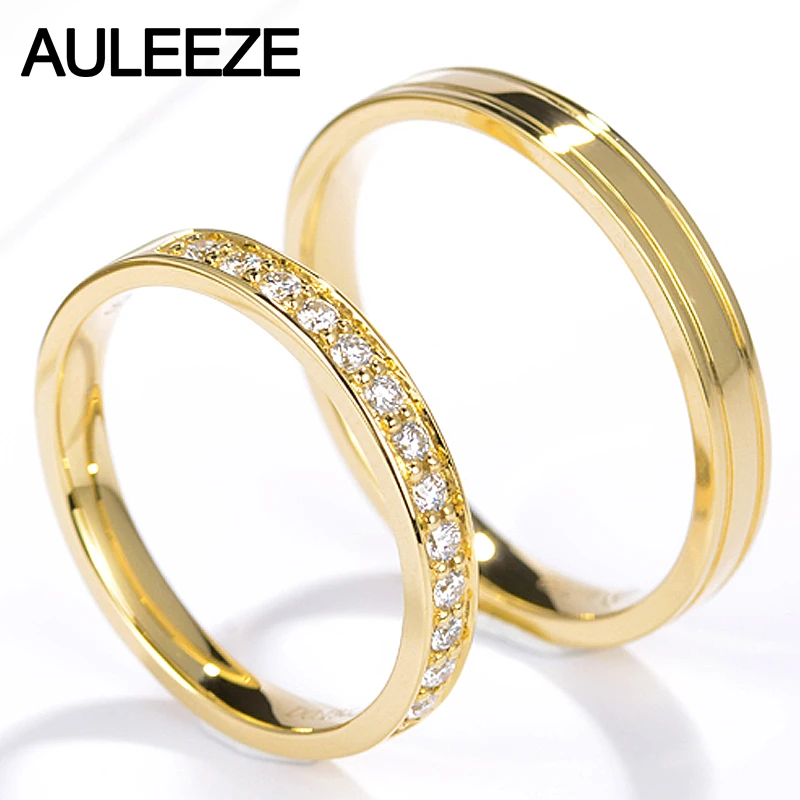 

AULEEZE Natural Real Diamond Lovers Ring AU750 18K Yellow Gold Ring For Women and Men Couple Wedding Bands Fine Jewelry