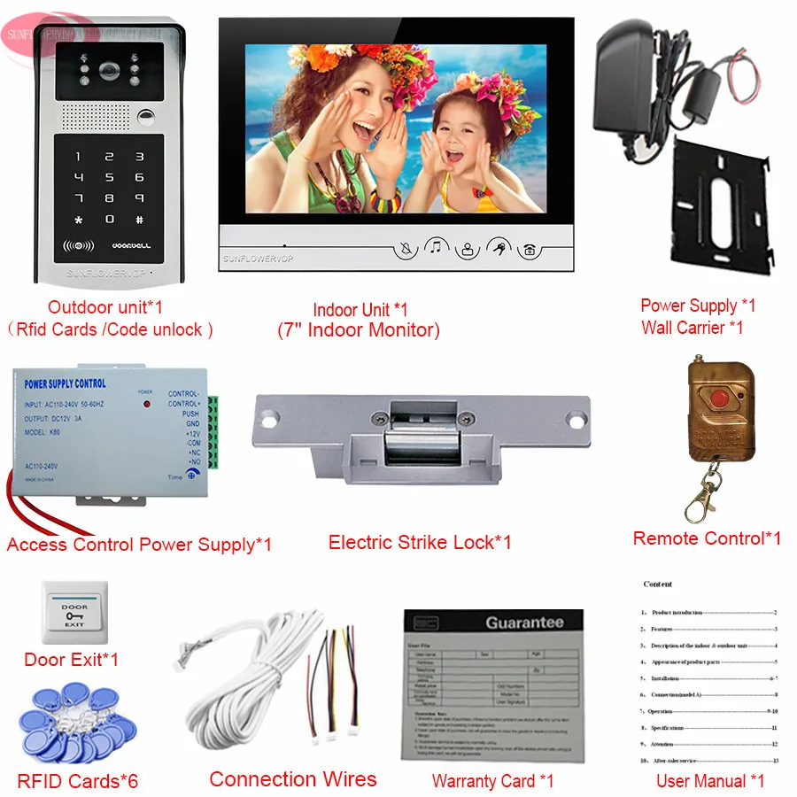 Домофон для видеодомофона 9 ''сенсорные клавиши внутренней связи дома RFID