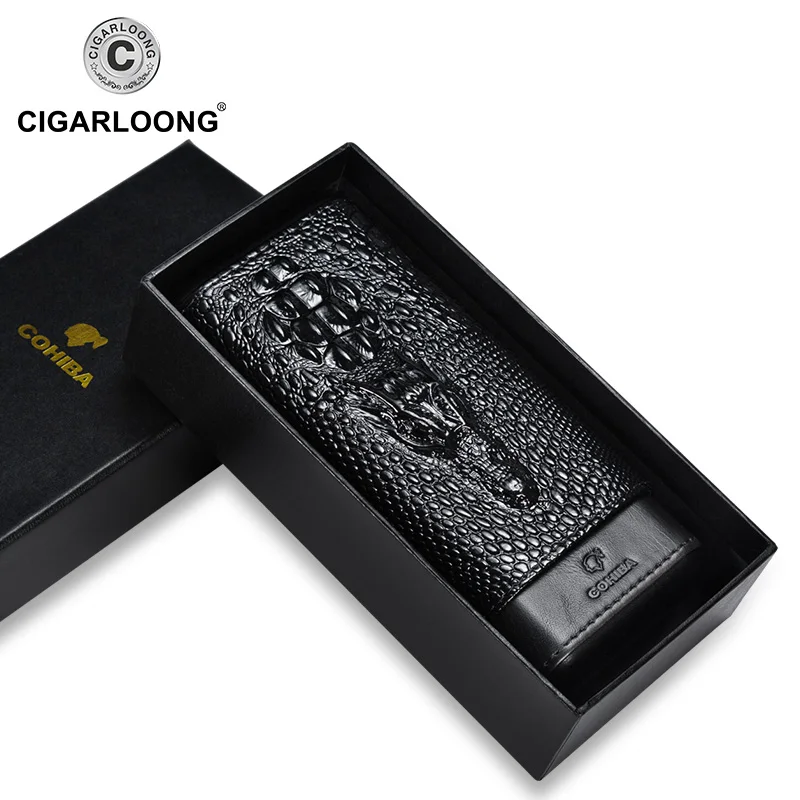 Black COHIBA Новое поступление кожаный чехол Портативный хьюмидор коробка подходит для 3 сигар Подарочная коробка чехол для сигар CLH-0053 - Color: Black