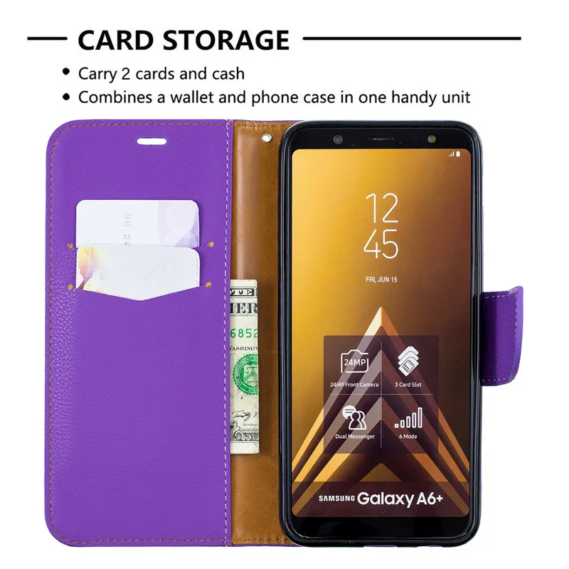 Для samsung Galaxy A6 Чехол кожаный флип чехол samsung A6 Plus Capa кошелек чехол для телефона для samsung A 6 A6Plus чехол s