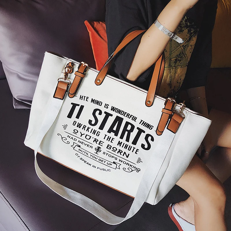 2020 New Woman Tote Bag Fashion Letter Big Capality Canvas Bag Casual Shoulder Messenger Bags Unisex Patchwork Shopping Bag fashion leather woman bag new girl small party bag casual shoulder bag fashion wide strap woman messenger bag free shipping