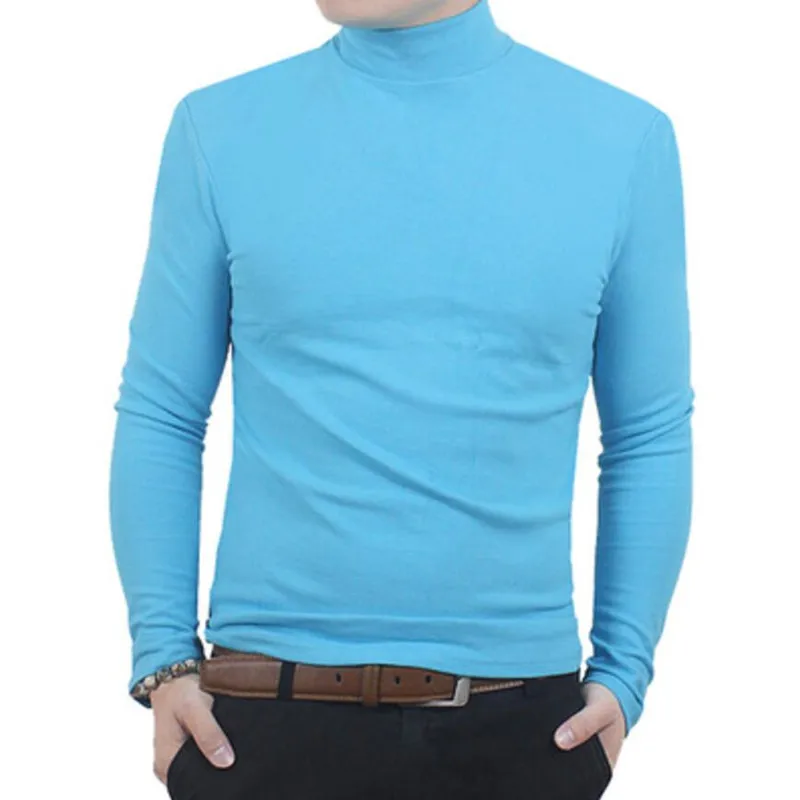 sky blue Футболка мужская зимняя Термофутболка Мужская полуводолазка футболка осень весна футболка s мужские базовые теплые толстые рубашки верхняя одежда - Цвет: sky blue