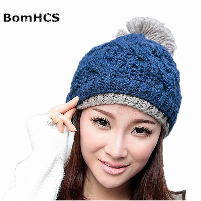 BomHCS Fashion Women's Thick Cable Handmade Knitted Soft Beanie Hat with Pom | Аксессуары для одежды
