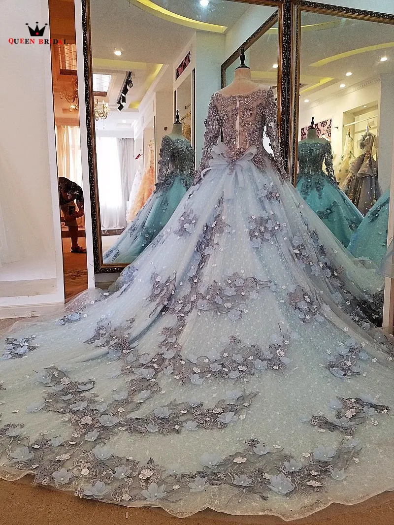 Королевские Свадебные элитное вечернее платье бальное с длинным рукавом