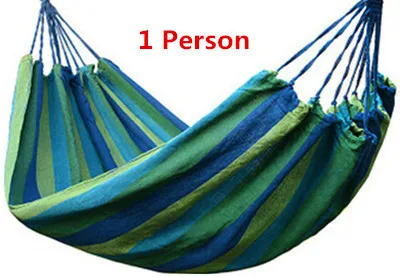 1 Person Blue 1-2 человека Красочные радужные полосы высокой прочности Холст Открытый спальный гамак для пеших прогулок кемпинга 150 кг 250 кг Максимальная загрузка - Цвет: 1 Person Blue