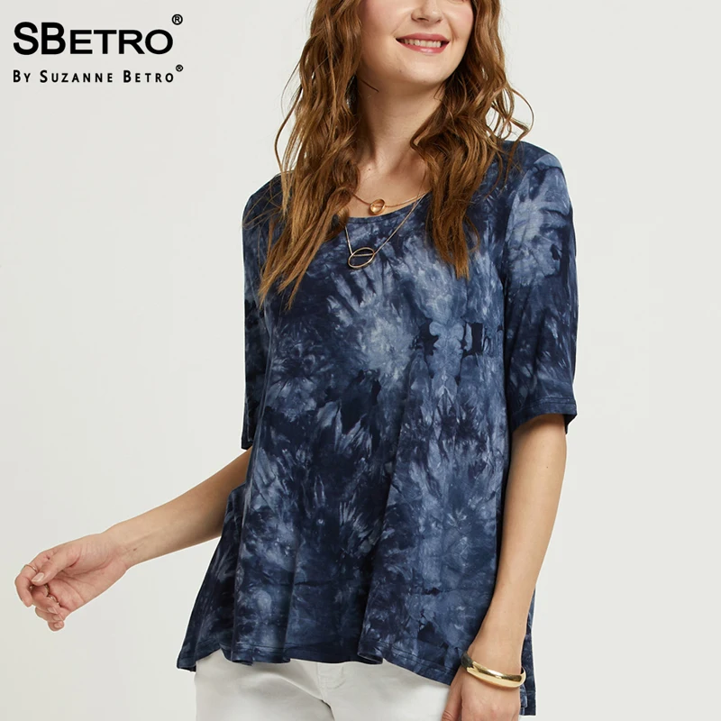SBetro Tie Dye Футболка женская Индиго Sccopneck 3/4 Slv модная трендовая летняя повседневная
