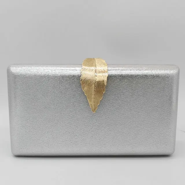 Silver Evening Bag Boutique De FGG металлическая застежка в виде листа, женские модные клатчи на каждый день на цепочке, сумки через плечо, сумки через плечо, Женские официальные вечерние сумки - Цвет: Silver Evening Bag