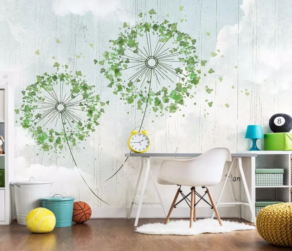 

Newest 8d Countryside fresh Wall paper Mural 3D Colorful Dandelion Wallpaper sticker paper For Living room Wall Murals Decor