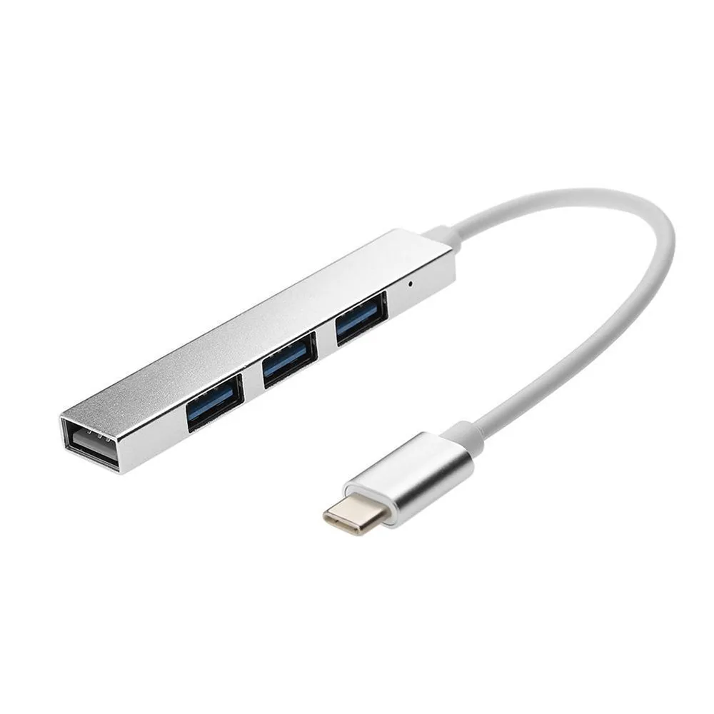Серебристый MiOYOOW USB Hub 3.0 Type-C To 4 USB Adapter Ultra-Thin Mini Portable 4-Port Hub For Macbook Pro Mobile Phone Laptop - Цвет: Серебристый