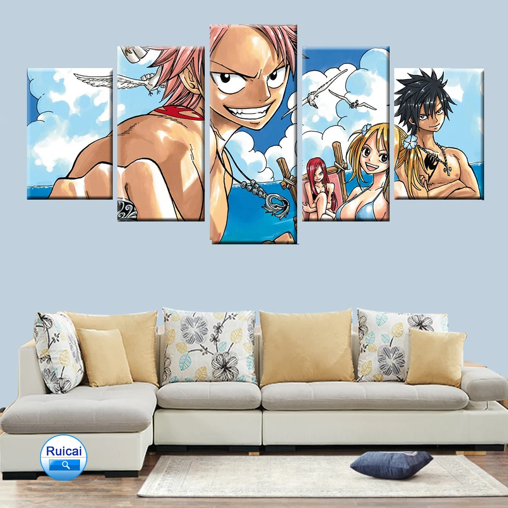 Модульная картина из 5 предметов с HD принтом аниме Сказочный хвост наз Люси холст