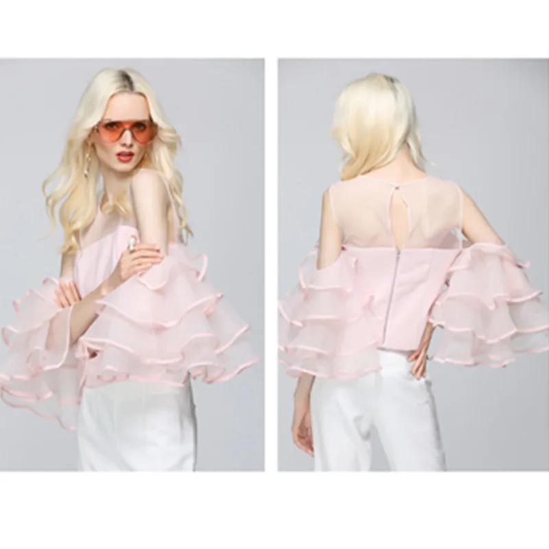Lemon Gina Women Fashion Ruffles Blouse Cut Out Sleeve Ladies Elegant Tops Clothing Shirts Female Clothes Shirt LG3752 |